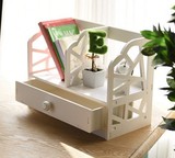 桌面书架带抽屉桌面收纳架置物架包邮 学生书架简易 环保白色雕花