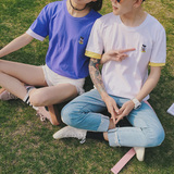 韩范情侣装夏装2016新款T恤学院风纯色简约学生短袖大码男女上衣