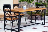 美式乡村 铁艺餐桌椅组合 复古实木家具 饭桌酒店个性办公咖啡桌