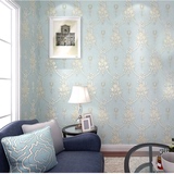 欧式无纺布卧室客厅超厚墙纸 法式宜家书房餐厅浅蓝色背景墙壁纸