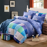 床上四件套纯棉1.8m床简约韩式全棉男冬季被子被套格子蓝色1.5米