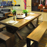 现代简约防腐实木餐桌长方形小户型家用4-6人原木餐桌椅组合定做