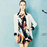 花溪◆真系列2016秋季新款女装时尚韩版拼接撞色中长款品牌外套潮