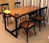 餐桌 设计桌椅经济型拆装6人组装原木美式乡村长方形松木木会议桌