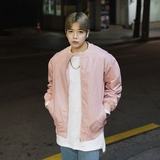 正品韩国东大门男装代购 纽扣棒球领夹克外套插肩袖宽松粉色KOREA