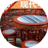 现代中式面馆圆形小吃店桌椅快餐桌大理石饭店圆桌子组合实木4人