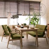 北欧家具原木橡木咖啡厅馆实木长方形6人餐桌椅长桌布艺沙发组合