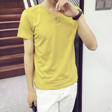 夏季男士短袖T恤男潮V领韩版修身百搭简约青年潮流学生半袖体恤衫