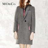 MO&Co.毛呢外套女中长款修身连帽呢子大衣假两件MA153OVC14moco