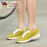 Camel骆驼女鞋 舒适青春 圆头厚底羊猄网布牛皮系带运动休闲鞋