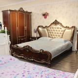 欧式实木雕花高箱床美式深色公主床 法式古典1.8米双人简约婚床