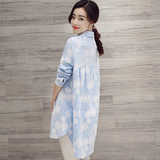 2016春装新款韩版女式中长款棉长袖衬衫大码休闲气质打底女衬衣潮