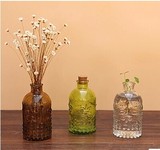 茶色浮雕异形花瓶玻璃小水培容器插花瓶软木塞密封香薰瓶许愿瓶