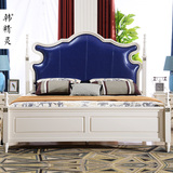 韩精灵美式床双人1.8米真皮蓝色软包床实木白色储物床韩式欧式床