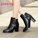 Josiny/卓诗尼2015新款短靴 欧美高跟尖头铆钉粗跟女靴154174434