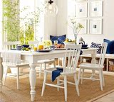 美式乡村田园实木餐桌椅组合法式简欧白色餐桌饭桌方形餐台别墅