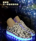 USB充电闪光板鞋秋冬童鞋发光鞋男女童情侣系带青少年学生夜光鞋