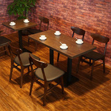 美式咖啡厅西餐厅实木餐桌椅组合 复古铁艺实木餐厅桌椅可定制