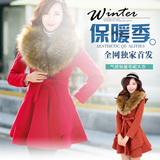 毛呢外套 女2016冬季韩版修身中长款显瘦毛领显瘦收腰呢子大衣潮