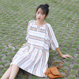 2016夏季新款韩国东大门条纹连衣裙中长裙女一件代销女装代发