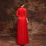 敬酒服新娘长款旗袍裙女红色结婚礼服改良复古蕾丝修身晚礼服套装