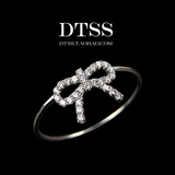 DTSS时尚925纯银饰品可爱蝴蝶结戒指女细仿真钻石韩国简约食指环