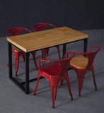 美式铁艺实木餐桌椅组合美式咖啡厅餐桌酒吧椅彩色餐椅休闲椅