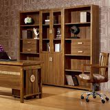 胡桃色家具 现代中式实木组合书柜 橡木简约书橱 2.3米六门书柜