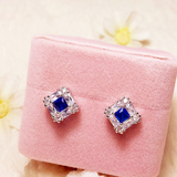 韩国代购进口可爱甜美 精致秀气大方蓝宝石方形锆石耳钉耳饰女