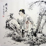 三尺斗方国画人物 娇美人 智琳手绘原创茶楼办公送礼书画15011276