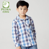 pcora巴柯拉正品儿童装2015新款春秋装衬衣男童纯棉格子长袖衬衫