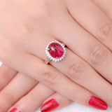 925纯银红刚玉戒指女 红色宝石水晶戒指开口活口指环
