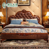 林氏木业美式古典双人床1.8米软靠大床+床头柜床垫组合家具BF2A#