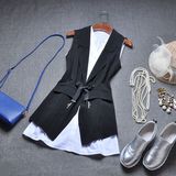女装2016秋季新品时尚气质性感V领系蝴蝶结外套潮流气质两件套