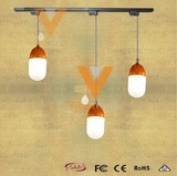北欧设计个性创意吧台木纹坚果吊灯木质轨道吊灯简约圆盘三头吊灯