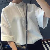 2016夏装新款韩版女装立领宽松衬衣短袖衬衫百搭短款打底学生上衣
