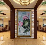 纯手工油画荷花现代中式客厅卧室玄关走廊酒店宾馆美画正品装饰