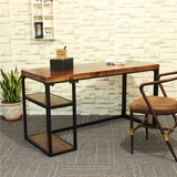 美式实木电脑桌台式家用简约书桌子椅组合铁艺长方形写字复古书房
