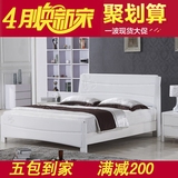全实木床白色床橡木床简约现代家具 双人床1.8米1.5m储物高箱婚床