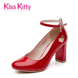 Kiss Kitty专柜女鞋2016新甜美淑女粗跟高跟单鞋女一字扣圆头女鞋