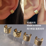 韩国正品进口14K黄金耳环耳骨环 超宽面 光面切面 明星款 纯金