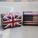 复古英国旗换鞋凳试衣间收纳储物凳子沙发边凳欧式服装店矮凳皮凳