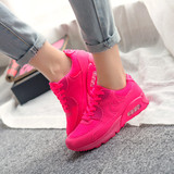 夏天韩版骚粉色休闲运动女鞋夏季内增高荧光色玫红气垫跑步鞋子潮