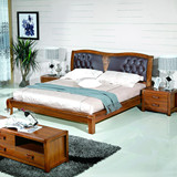乌金木实木家具简约现代1.5 1.8米真皮头层牛皮带软靠双人床婚床