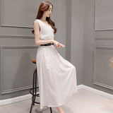 2016夏新款棉麻无袖时尚套装裙韩版气质连衣裙中长款纯色仙女裙潮