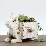zakka创意多肉花盆木偶小兔树脂摆件个性家居客厅书房装饰工艺品