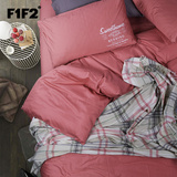 F1F2家纺 春夏简约纯色四件套 全棉素色纯棉4件套床上用品 新品