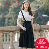 预售三彩2016夏装新款 百褶裙背带高腰雪纺半身裙女 D621060Q10