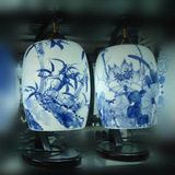 景德镇手绘青花瓷器台灯 中式青花瓷器灯具 手绘竹子和荷花台灯