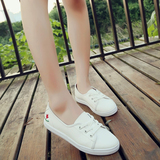 夏季低帮系带白色真皮鞋女鞋韩版板鞋休闲平底布鞋平跟学生小白鞋
